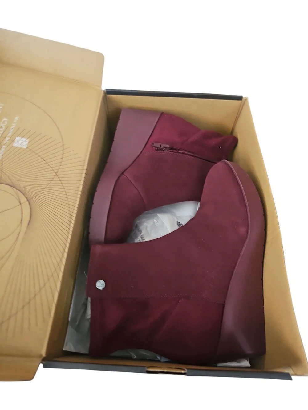 Vionic Skylar Port Wine Women's Burgundy Wedge Ankle Boots Sz 7 New